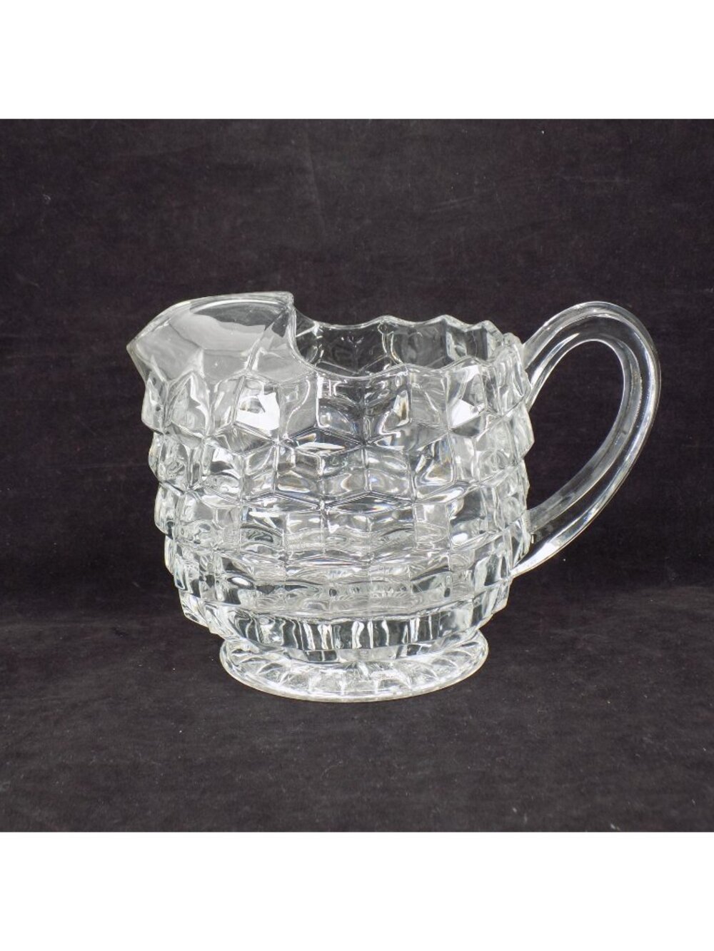 Fostoria American Clear Ice Lip Pitcher Jug Footed Squat 6" tall 48 oz Vintage